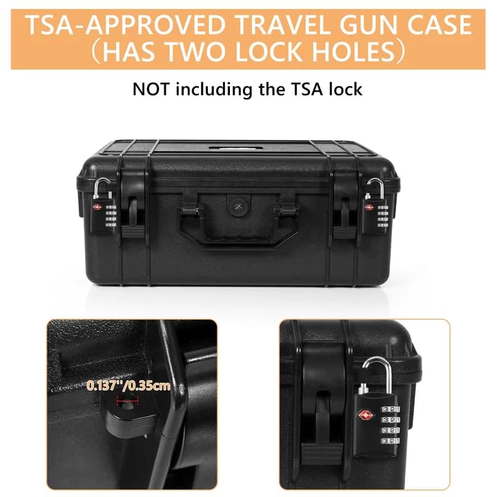 Image of TSA Approved Gun Pistol Case Waterproof Handgun Case with Pre-Cut EVA Foam Shockproof Travel Carrying Hard Shell Case Included Silica Gel Canister, Black