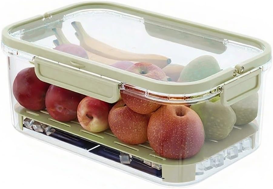 Snackle Box Container with Ice Pack, Large Portable Snack Tray with Handle, Chilled Fruit and Veggie Platter for Parties Picnics Camping Travel Fridge Storage Keep Food Fresh and Organized (Green)