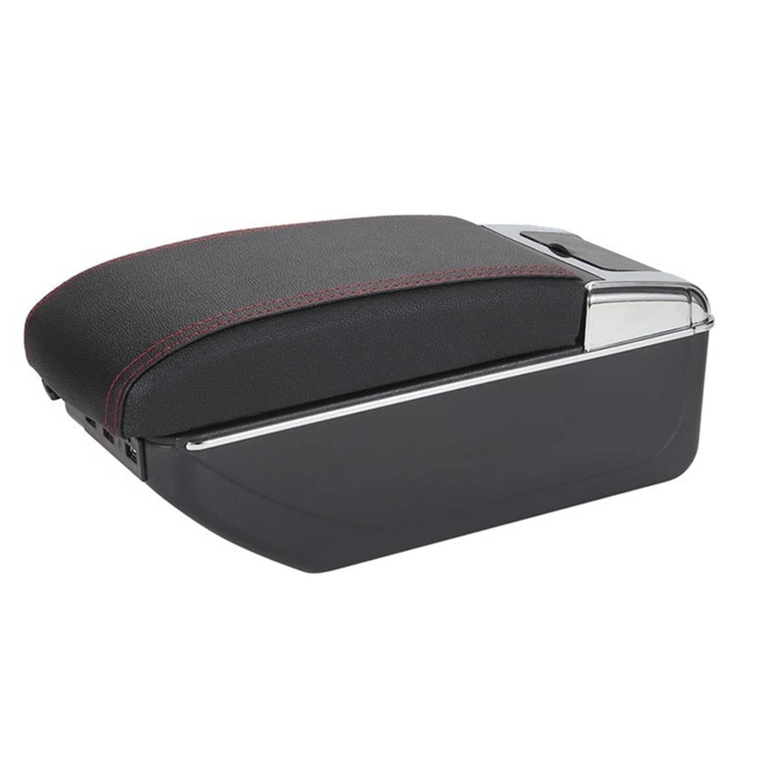 Pro.tec] Bracciolo Centrale - Poggiabraccio Con Vano Portaoggetti Imbottito In Similpelle Nera Con Cuciture Bianche 2819096