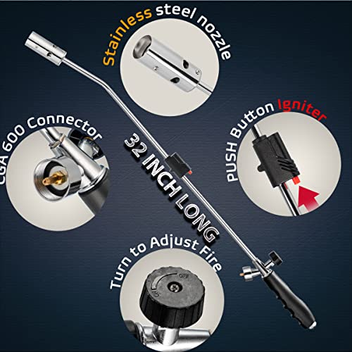 Schtumpa-Weed-Torch-Burner-Propane-Torch-Flame-Weeder-500000BTU-32Inch-Long-Electric-Ignition-Ergonomic-Anti-slip-Handle-for-Burning-Grass-Starting-Fires-and-Melting