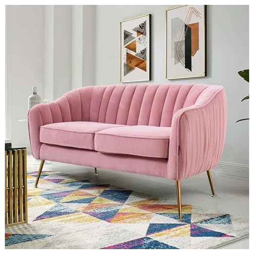 Altrobene Velvet Sofa Couch for Two People, Modern Loveseat for Living Room Bedroom Small Spaces, Blush Pink