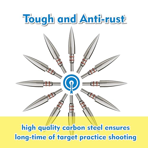 MOLFUJ 12pcs Archery Arrow Tips 100/125/150/200 Grain Field Tips 5/16 Inch, Stainless Steel Screw in Bullet Points, Archery Target Crossbow Practice Tip for Recurve Bow, Compound Bow, Hunting Bow - Thumbnail 6