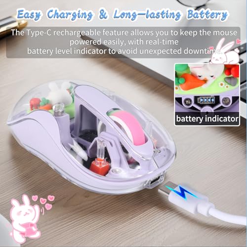 Image of elec Space Cute Wireless USB C Mouse - Bluetooth Triple Mode Rechargeable Cartoon Mouse for Laptops, iPads & MacBook Air /Pro - Silent Operation, Portable Design, Unique Magnetic Character (Purple)