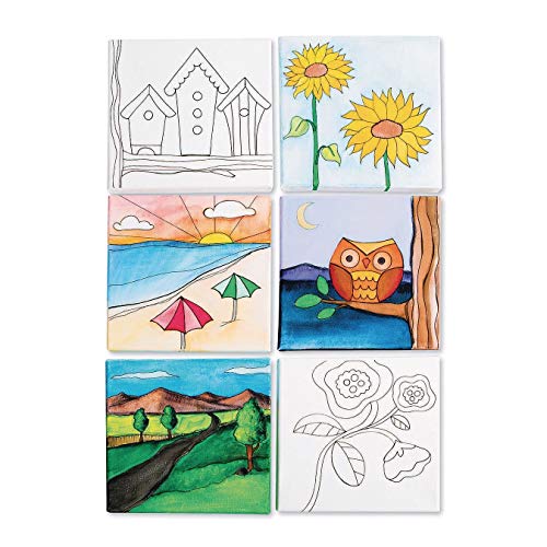 S & S Worldwide Paint-Your-Own Designer Canvas Set II, 2 each of 6 Pre-Printed Designs, Great For Kids & Adults, DIY Ready To Paint, 6-1/2" x 6-1/2" Stretched Canvas, Black and White, Pack of 12 by S&S Worldwide - Image 3