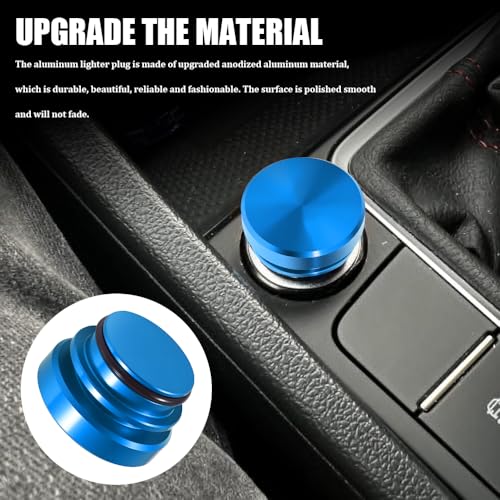 Image of Cigarette Lighter Plug Cover, Eject Button Car Cigarette Lighter, Standard 12 Volt Power Source Aluminum Dustproof Plug Universal Fits Most Vehicles (Blue-K3)