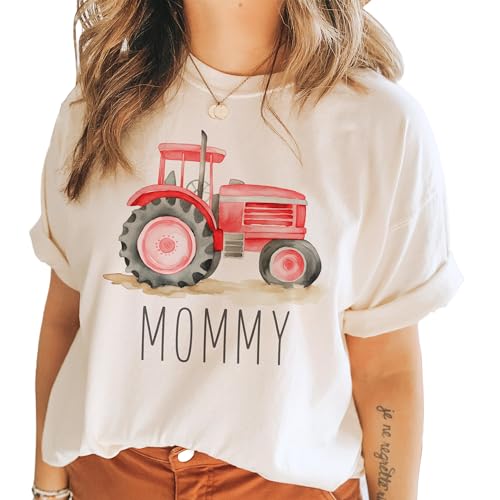 Personalized Tractor Toddler Shirt - Cute Custom Name Farmer - Red Farm Tractor Tee - Boho Natural Kids Shirts3