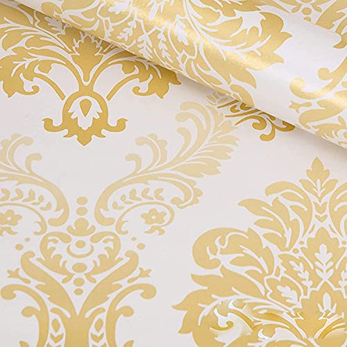 Image of FOKRIM Dmask White Golden Wallpaper 45X500 CM (Gold)