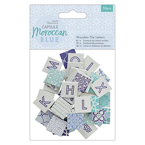 Papermania Capsule, Legno, Moroccan Blue, Wooden Tile Letters (50 Pieces)