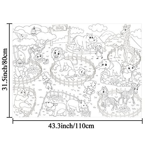 Image of Tevxj Zoo Animals Large Coloring Poster for Kids Giant Coloring Poster Coloring Tablecloth Huge Coloring Book Pages Sheets for Craft Activity Classroom Party Decoration Supplies 31.4 x 43.3 in