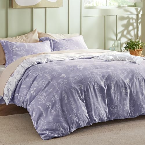 Bedsure US000121UTW Twin Duvet Cover Kids - Reversible Purple Floral Botanical Duvet Cover Set, Cute Bedding Set With Zipper Closure & 8 Corner Ties, 1 Kids' Duvet Cover thumb #1