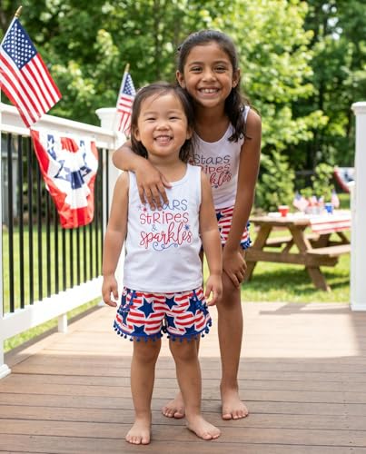 Image of Unique Baby Girls Toddler Big Kid Sleeveless Tank with Pom Pom 2pc Shorts Set Outfit