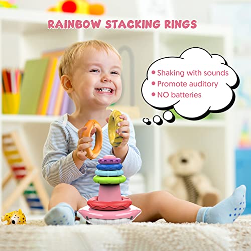 Baby Travel Stacking Toys For Toddlers 1-3,Rainbow Stacking Rings Sensory Montessori Toys For Babies 6-12 Months,One Year Old Girls Boys Infant Preschool Birthday Gifts, Sounds Toy With Roly-Poly Base #TOP3