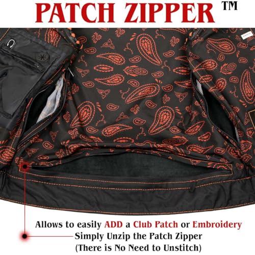 Milwaukee Leather MLM3527 Men's Black 'Paisley' Accented w/Orange Stitching Leather Vest – / Armhole Trim4