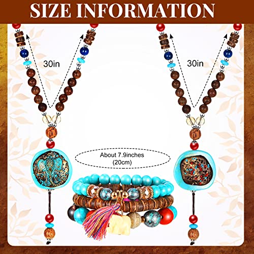 Kigeli Bohemian Retro Dangle Jewelry Set Boho Retro Rhinestone Drop Earrings Multi-Layer Beaded Leather Bracelet And Turquoise Bead Necklace Jewelry For Women thumb #6