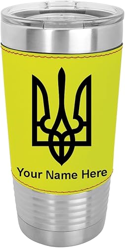 Vista 22 de LaserGram 20oz Vacuum Insulated Tumbler Mug, Flag of Ukraine, Personalized Engraving Included (Faux Leather, Gray)