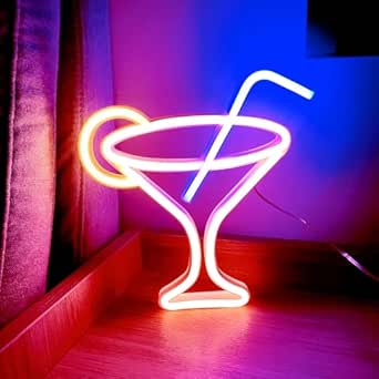 HFHungkeong Led Cocktails Neon Sign,Wine Glass Neon Light Battery and ...