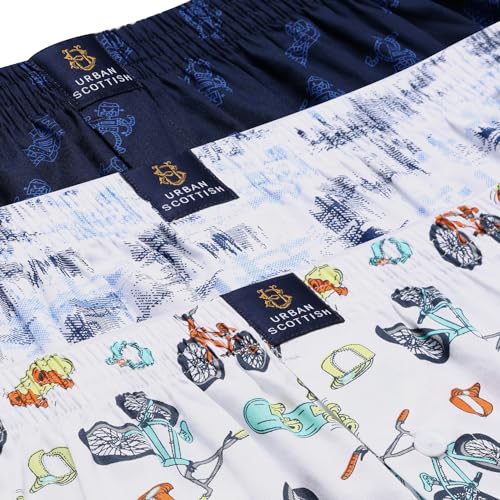 Image of Urban Scottish Ultra-Comfortable Men's Boxer Pants (Pack of 3) - 100% Cotton Material with A Stylish Print - Soft and Stretchy Elastic Waist Band - Dynamic Movement and Hardwearing Stitching