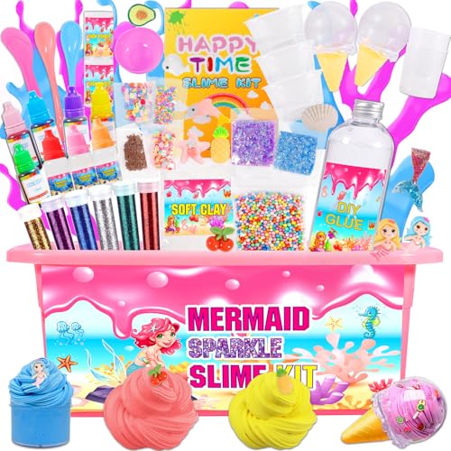 Purpledi DIY Slime Kit, Suministros de Slime Claro para Niños, Slime Set para Manualidades, Kit de Slime para Hacer Juego Slime, Kit Slime de Sirena de con Glow, Regalos Cumpleaños para Niñas y Niños