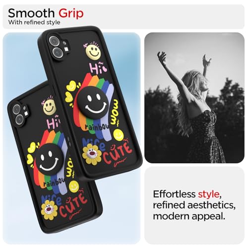 Image of Pikkme Back Cover for Nothing Phone 1 | Soft Silicone| Cute Rainbow Smile & 3D Cartoon Flower Design | Shockproof Raised Camera Protection Bumper Case (Black)