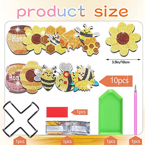 Ylolul 10 Pcs Bee Shaped Diamond Painting Coasters Kits Diy Bee Honeycomb Diamond Painting Coasters With Holder Honey Diamond Painting Coasters For Beginners Adults And Kids Art Craft Supplies Gift #TOP1