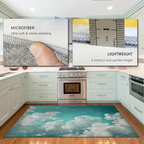 Tapis intérieur extérieur bleu ciel moderne motif nuages pour cuisine et entrée