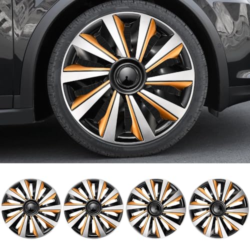 Image of Silver with Gold Hubcap Wheel Cover Replacement Kit 14 inch Hub Caps Wheel Rim Cover Car Exterior Accessories Pack of 4, 14 Inches