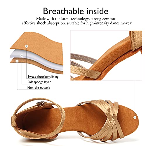 Swdzm Girls Latin Dance Shoes Satin Suede Sole Ballroom Salsa Tango Professional Performance Practice Dance Shoes,202 Beige 1.5 M Us Little Kid #TOP3