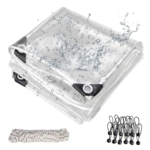 Lona Transparente con Ojales para Exteriores,OKYUK Lona Transparente de PVC de 420 g/m², con 20...