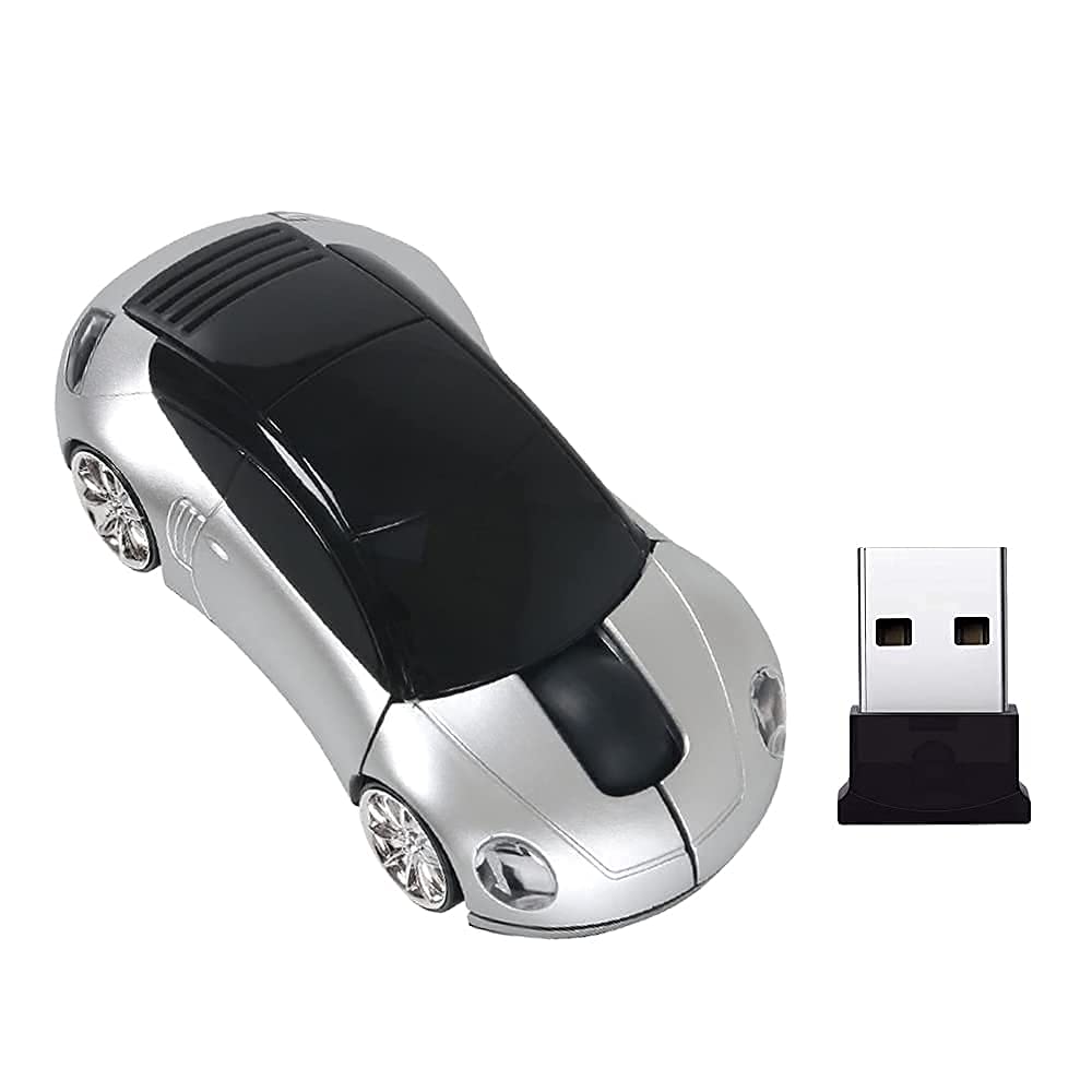 atdaraz Cool Sport Car Shape Mouse 2.4GHz Wireless Car Mouse Mini Small Optical Gaming Mice Office Mice with USB Receiver for PC Laptop Computer for Kids Girls Adults 1600DPI 3 Button Silver-image-18