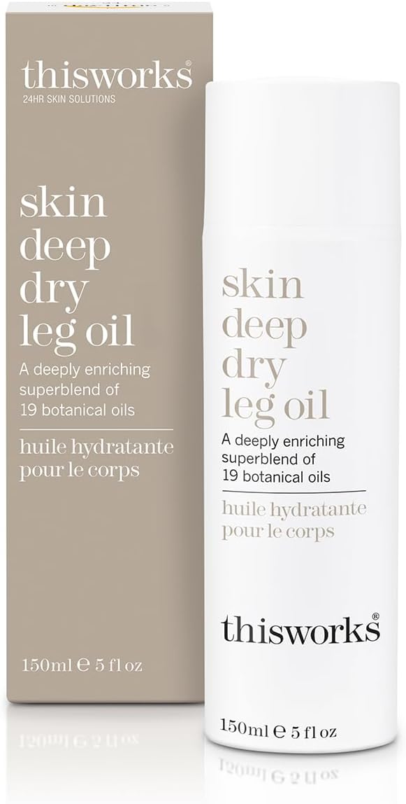 This Works Skin Deep Dry Leg Oil, 150 ml – Body Oil for Dry Skin – Nourishing Body Moisturiser Enriched with 19 Essentials Oils including Sandalwood, Jojoba, Coconut and Rose Oil for a Hydrating Glow