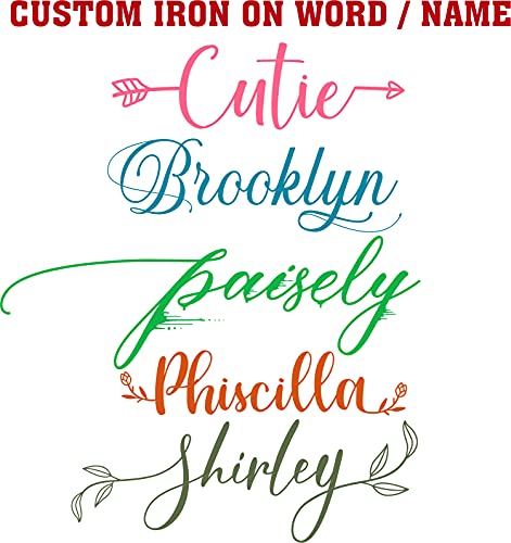 SEC Apparel Personalized Name or Word -Custom Vinyl Iron On Decal Choose Your Color- One Word or Name Glitter or Matte