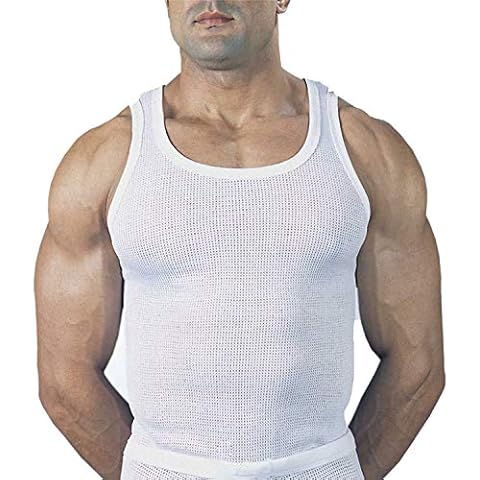 Cozy Style Mens Sleeveless Mesh Vests Pack of 3 White Airtex Underwear Fishnet Top 100% Cotton String (Medium) Cover
