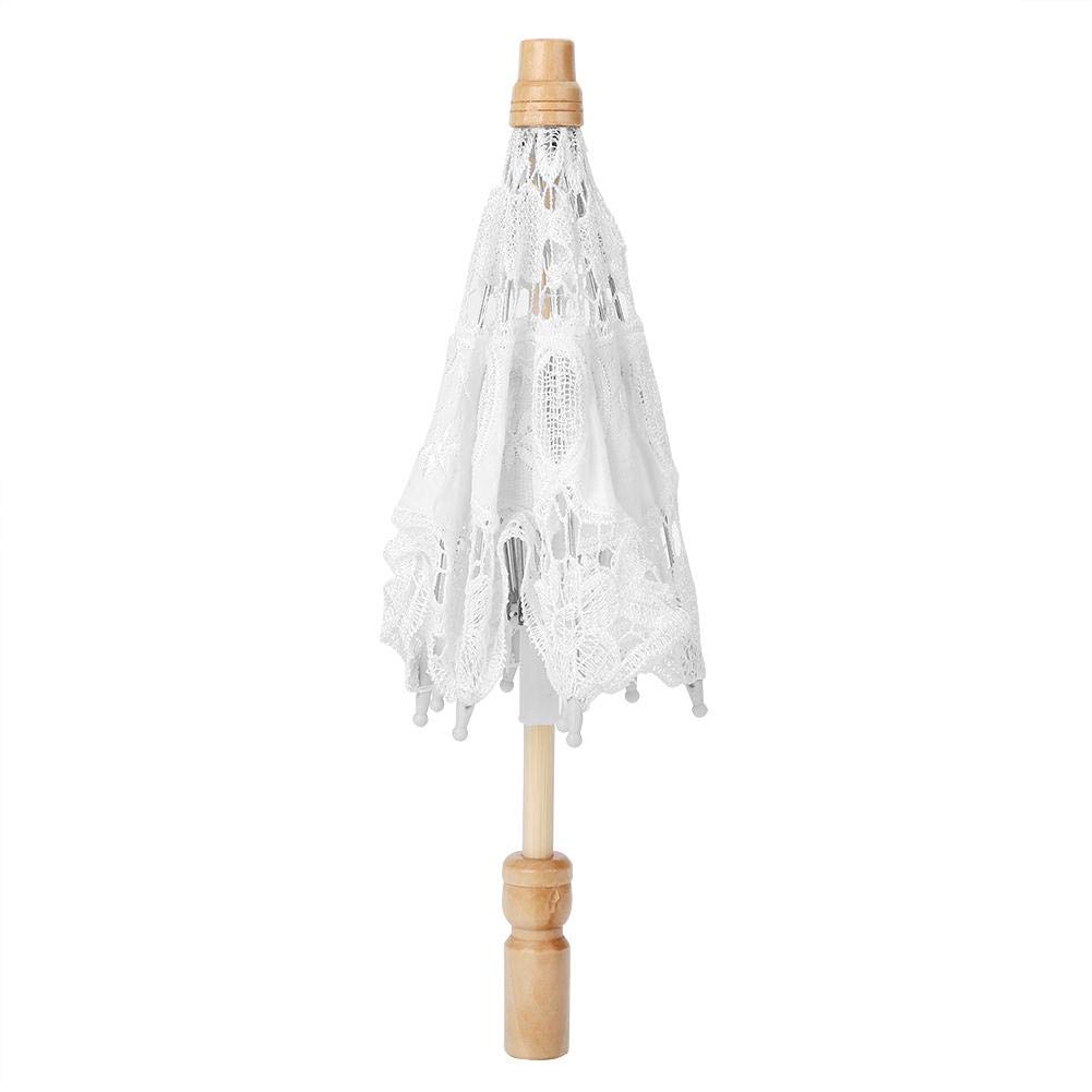 Atyhao White,Beige Handmade Lace Flower Embroidery Parasol Wedding Bride Photography Umbrella Luggage Travel Gear(#2)