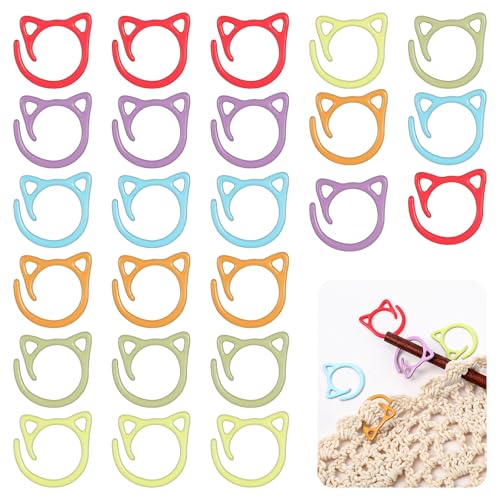 MBAIYO 24 Pièces Marqueurs de Mailles à Tricoter, Marqueurs de Mailles en Métal Verrouillables à Crocheter, Marqueurs de Mailles Multicolores, Accessoires de Crochet, Anneaux de Marqueur de Mailles