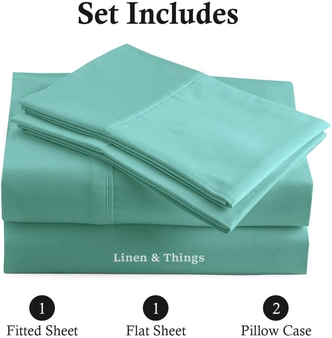 100% Cotton 1000TC 4 Piece Premium Sheet Set – Luxuriously Smooth & Soft 21 Inch Deep Pockets, Smooth Sateen Weave Luxury Soft Bed Sheets - Twin Size, Aqua Green Solid