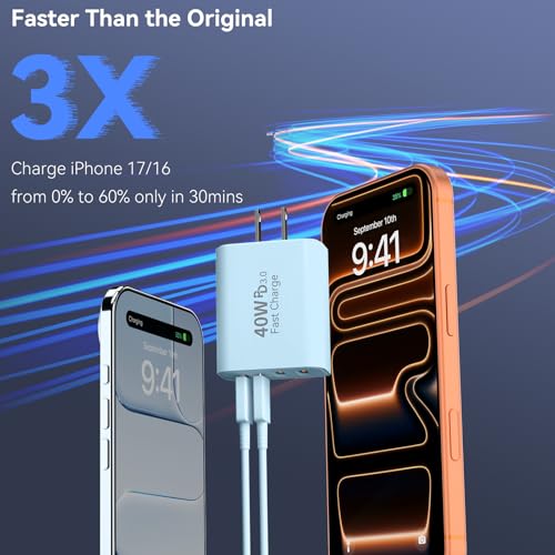 Image of USB C Wall Fast Charger Block, 40W 4-Port Type C Chargers Fast Charging Blocks PD Power Charger Adapter+QC 3.0 USB Multiport Charger Brick for Phone 17 /16 /15 /14 /13 /12 Pro Max, i-Pad, Galaxy S25-2Pack