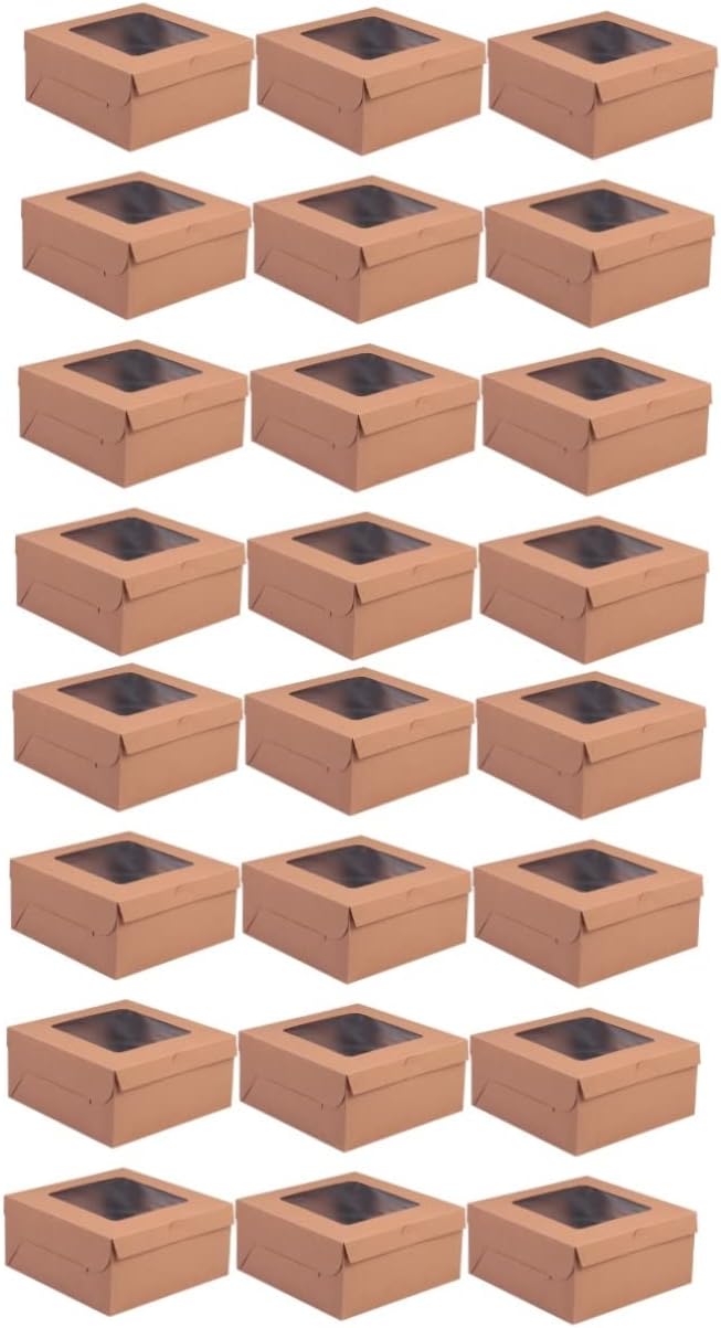 24 Pcs Cake Box Paper Cupcake Carrier Disposable Cupcake Containers for Cookies Cupcake Holders Kraft Disposable Cake Stand Wedding Food Containers Paper Cake Holder Donut Bracket