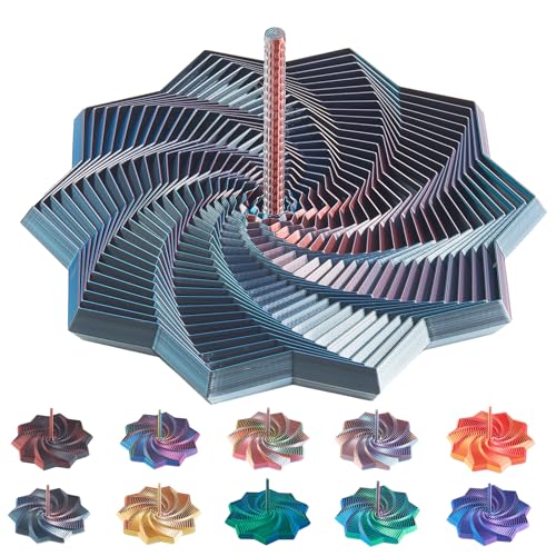 Image of 3D Printed Expanded Sensory Star with Handle, Custom Dual /Tri /Quad-Color Printing,Dual Motion Hypnotic Spiral for ADHD Focus & Stress Relief,Office Desktop Fidget Toy (FourColor, L-25 Rings)