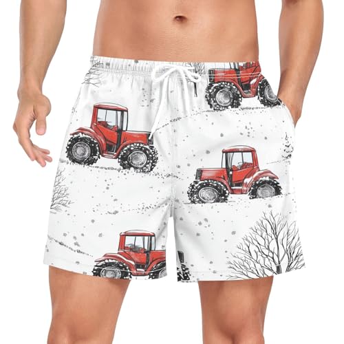 Tractor and Trees Men's Swim Trunks with Liner Quick Dry Beach Shorts Swimwear Bathing Suit S-XXL