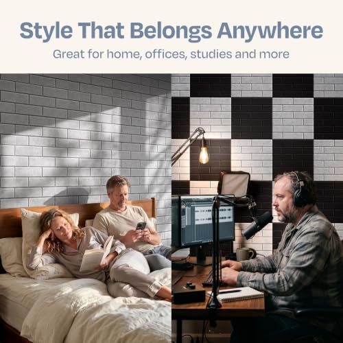 Image of Acoustic Wall Panels 18-Pack, 12 inchx12 inchx0.4 inch Decorative Self-Adhesive Sound Proofing | High Density 3D Brick Soundproof Absorbing Tiles for Walls, Home, Office & Studio - Light Gray