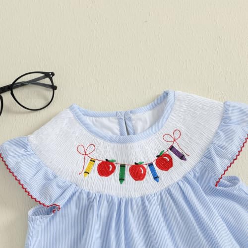 1-5Y Toddler Baby Girl First Day of The School Dress Smocked Apple Pencil Embroidery Stripe Dresses Kindergarten Clothes4