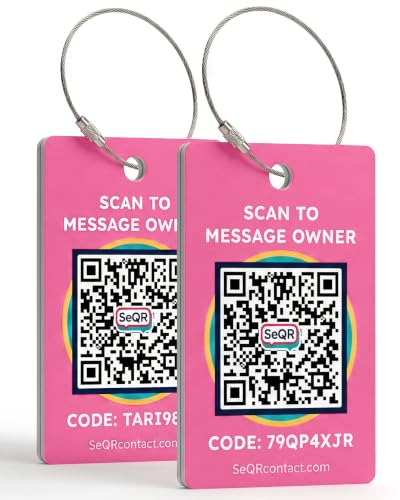 Image of Smart Luggage Tags | Privacy QR Code Luggage Tag, Pink, 2-Pack