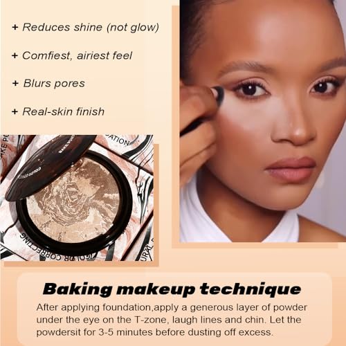 Image of FeiCuiYun Baked Balance Illuminating Foundation, Oil Control Matte Perfection Face Powder - Deep | Buildable Sheer to Light Coverage | Flawless Satin Finish