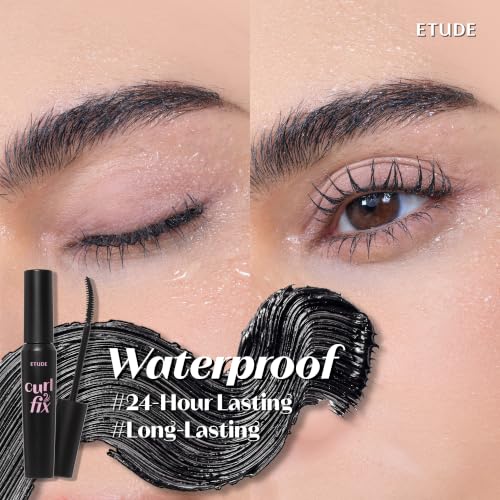 Image of ETUDE Curl Fix Mascara, Lash Mascara, Strong Curl Up, Long-Lasting, Waterproof, Light-Weight, Korean Makeup, Beauty, Vegan Certified, Volume (0.27 Fl Oz)