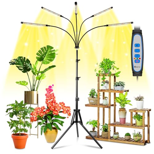 Wolezek Grow Lights for Indoor Plants Full Spectrum, LED Grow Light with Adjustable Stand and Sturdy Clip, 5-Heads Plant Grow Lights Indoor with Auto 6/12/16H Timer, 3 Light Modes, 5 Levels Dimmable