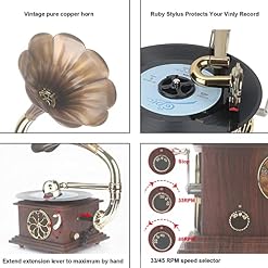 Vintage Retro Classical Gramophone Vinyle Lecteur Enregistreur stéréo 3,5 mm Audio Blue Tooth 4.2/ Aux-in/Aux-out/Entrée… - Les Beatles, Paul McCartney, John Lennon, RIngo Starr, George Harrison Vintage Retro Classical Gramophone Vinyle Lecteur Enregistreur stéréo 3,5 mm Audio Blue Tooth 4.2/ Aux-in/Aux-out/Entrée… – Image 3