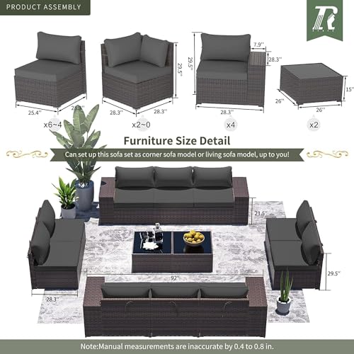 Image of 12 PCS Outdoor Patio Furniture Set,Outdoor Sectional Furniture All Weather PE Rattan Wicker Patio Conversation Set with 2 Coffee Tables and 10 Thickened Cushions,Grey