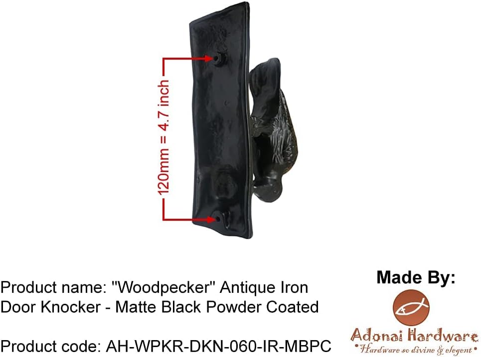 Adonai Hardware "Woodpecker Antique Heavy Duty Cast Iron Front Entry Sturdy Stylish Ring Door Knockers (Matte Black) for Vintage Wooden Barn Shed Doors, Gates, Fences, Furniture and Farmhouse