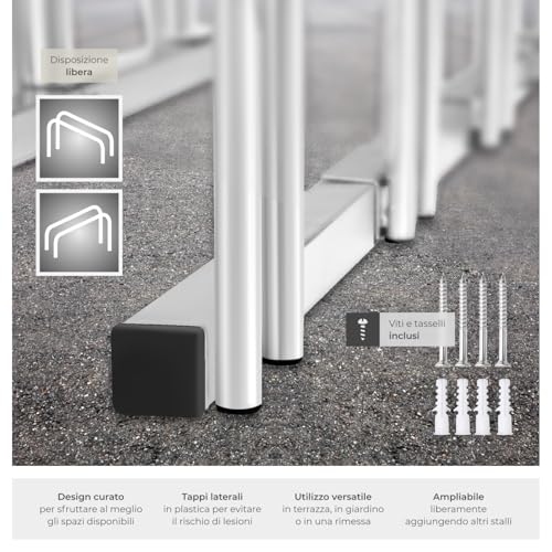 Tectake® Rastrelliera Biciclette In Acciaio Da 5, Accessibile Da Entrambi I Lati, Disposizione Modulabile, Rastrelliera Bicicletta Con Struttura Resistente - Argento - 4