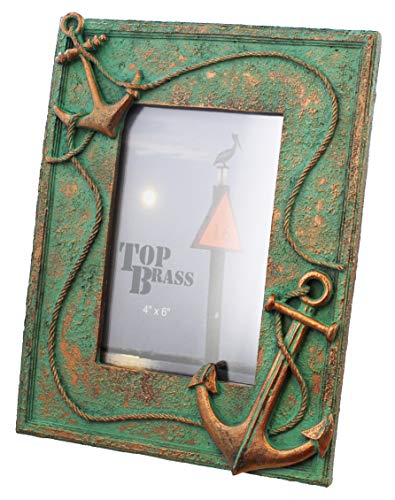 Top Brass Anchor & Rope Nautical Picture Frame 4" X 6" Photo - Rustic Bronze Verdigris Finish - Coastal Beach House Decor #TOP1